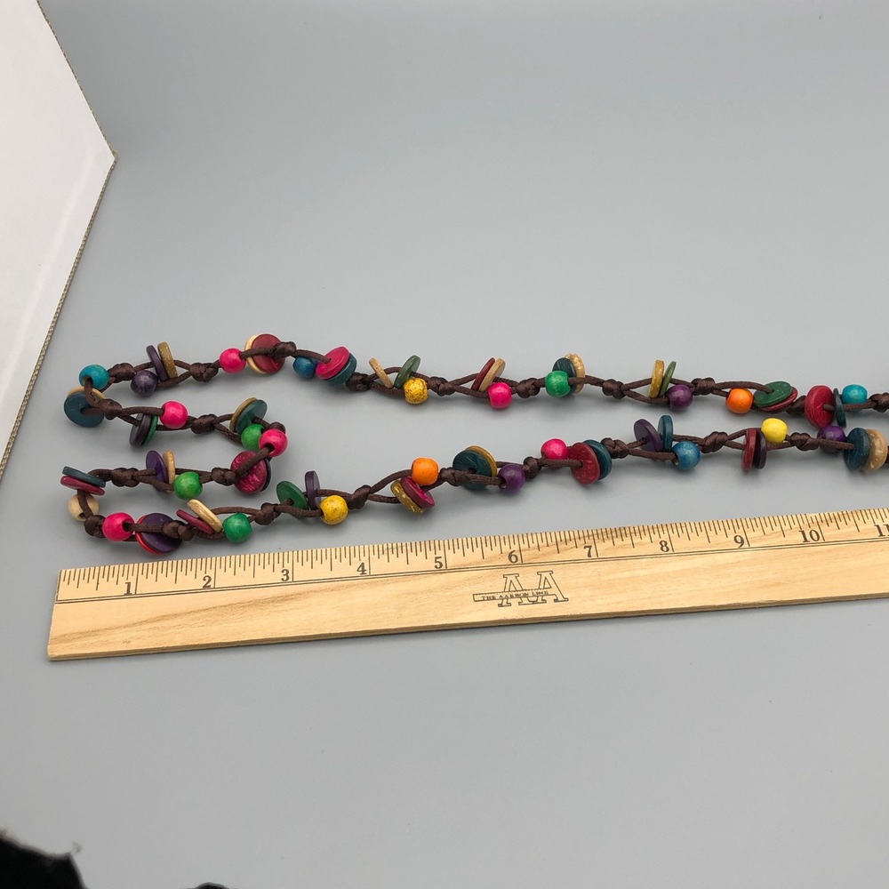 Vintage Multicolor Butterfly Tassel Necklace 30" Coconut Bead Boho Layering Cord - Picture 9 of 10